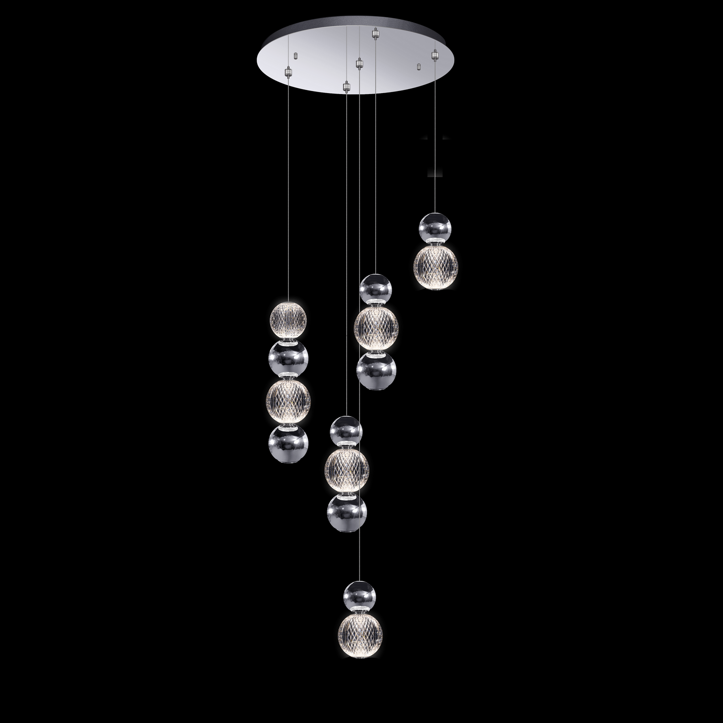 Diamante Embellished 5 Droplet Round Pendant Chrome - MD21001002-5ACHR