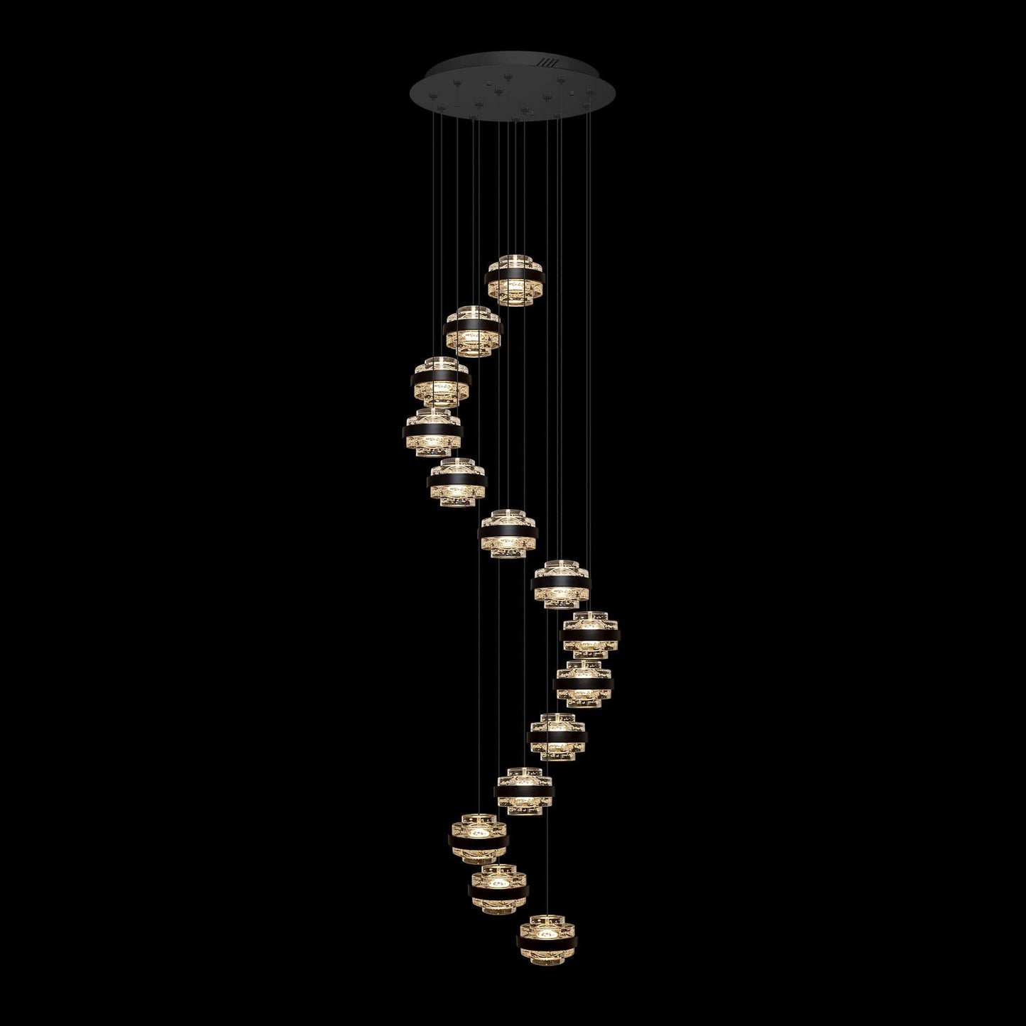 Geo LED 14Lt Round Champagne Pendant Matt Black - MD22030002-14AMB