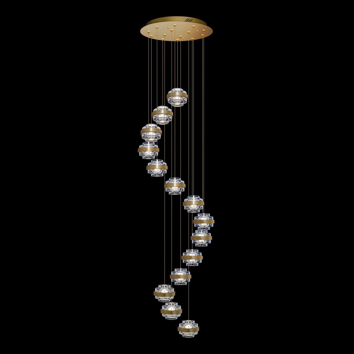 Geo LED 14Lt Round Clear Pendant Brushed Gold - MD22030002-14ABG