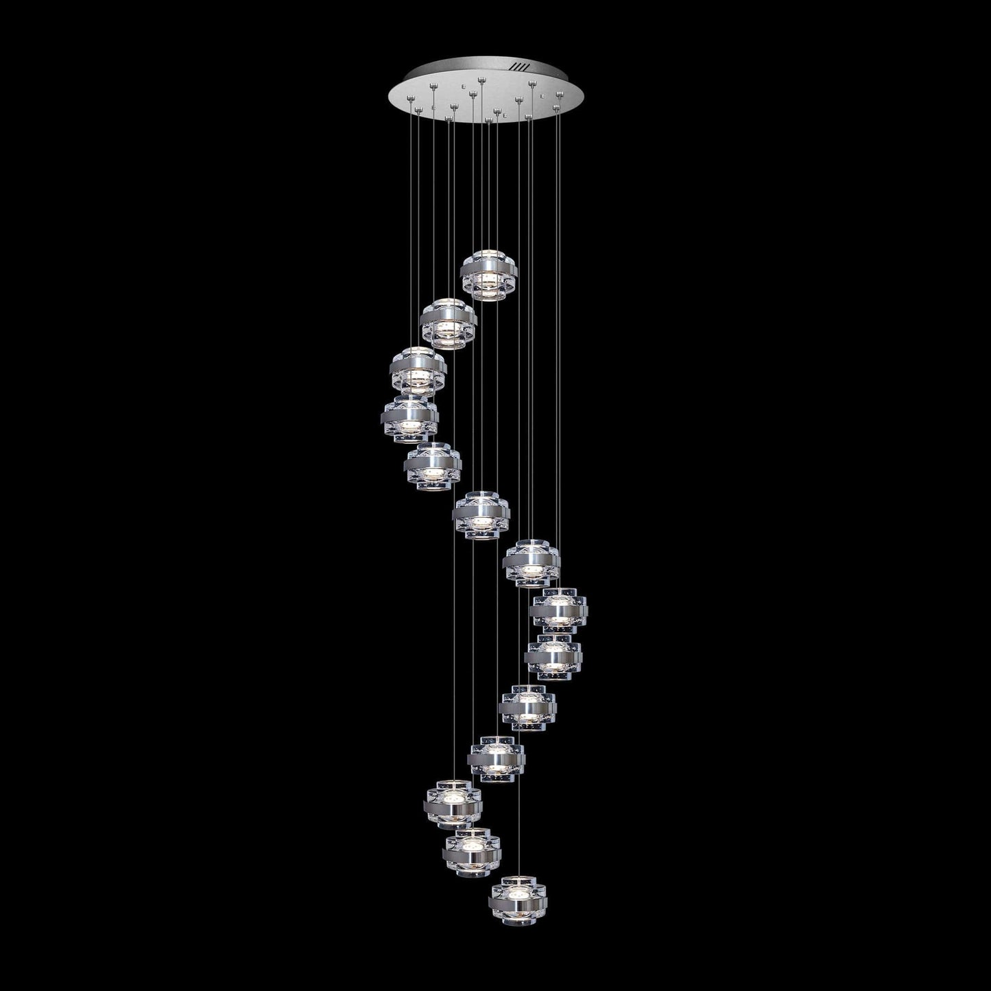 Geo LED 14Lt Round Clear Pendant Satin Nickel - MD22030002-14ASN