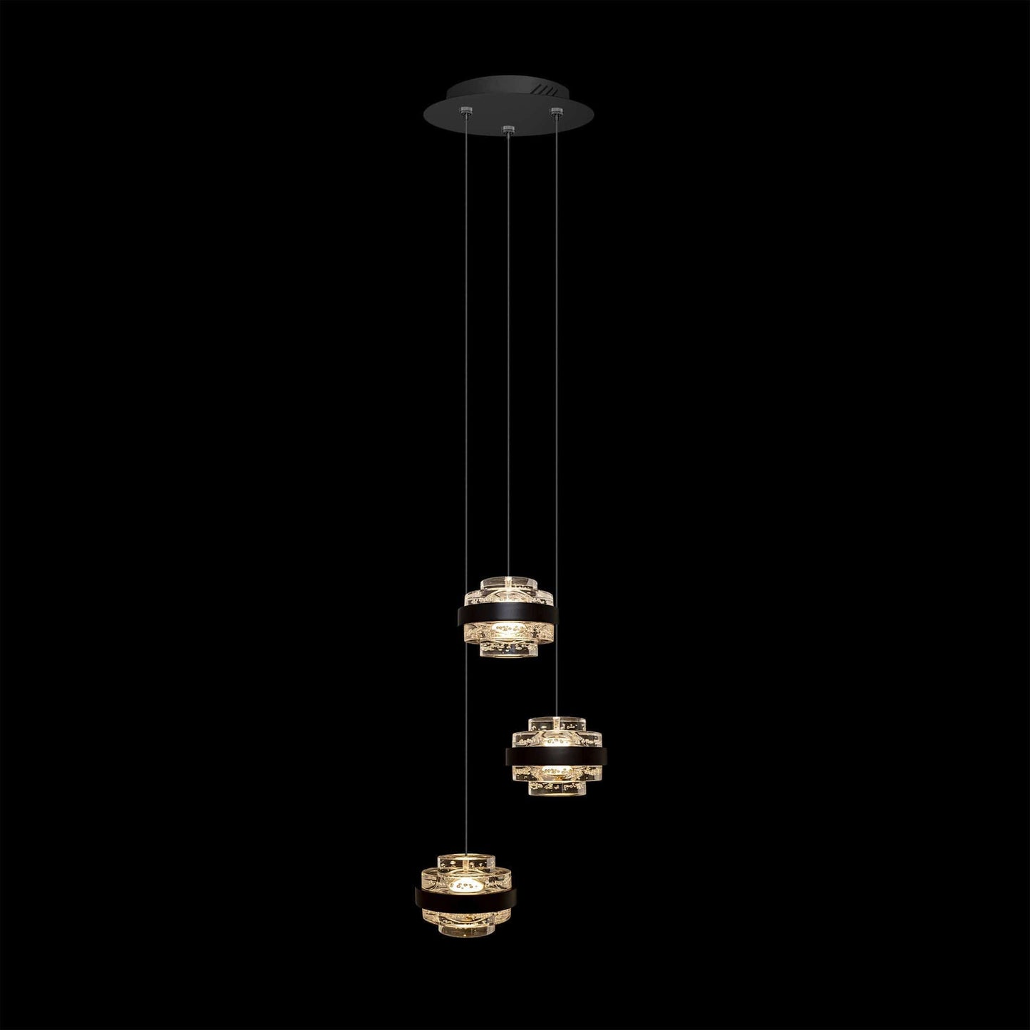 Geo LED 3Lt Round Champagne Pendent Matt Black - MD22030002-3AMB