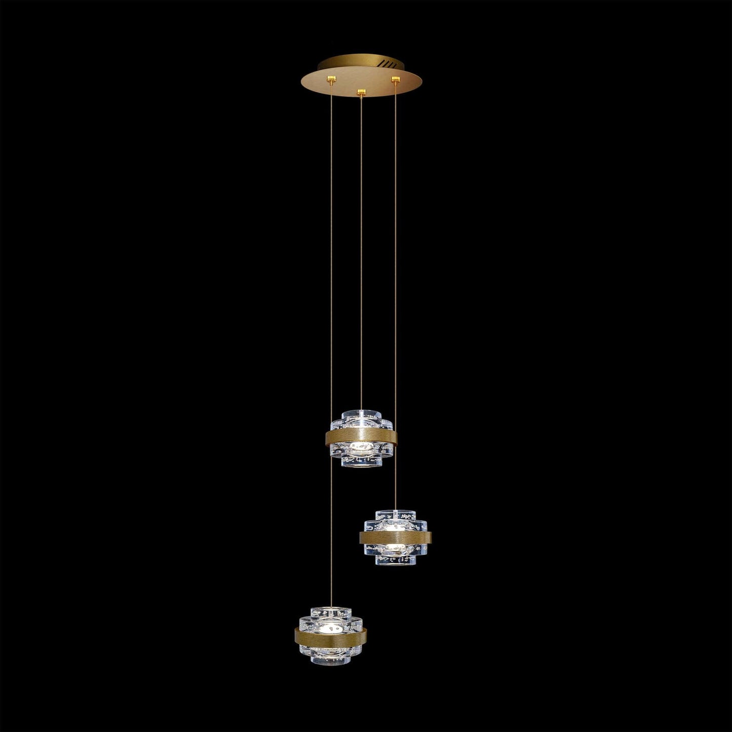 Geo LED 3Lt Round Clear Pendent Brushed Gold - MD22030002-3ABG