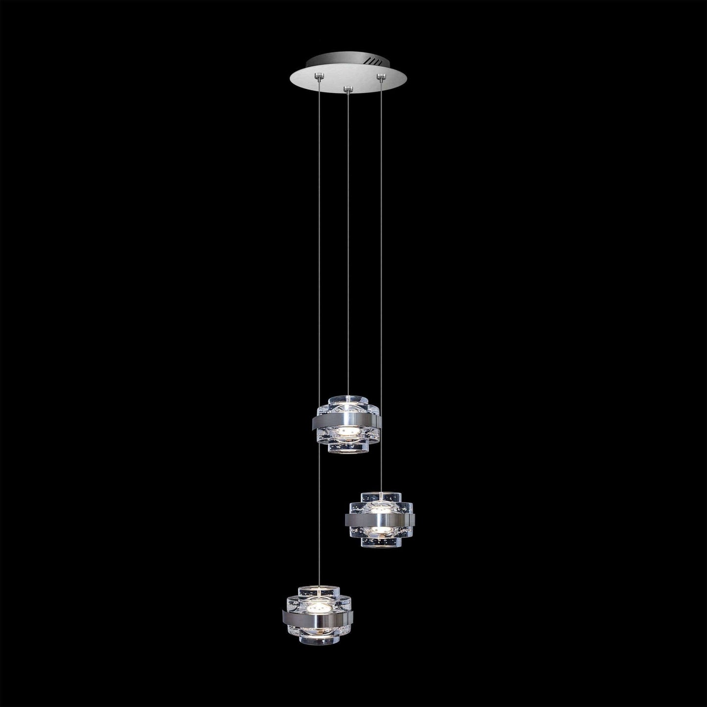 Geo LED 3Lt Round Clear Pendent Satin Nickel - MD22030002-3ASN
