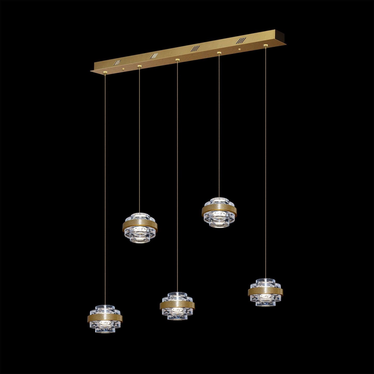 Geo LED 5Lt Bar Clear Pendant Brushed Gold - MD22030002-5BBG