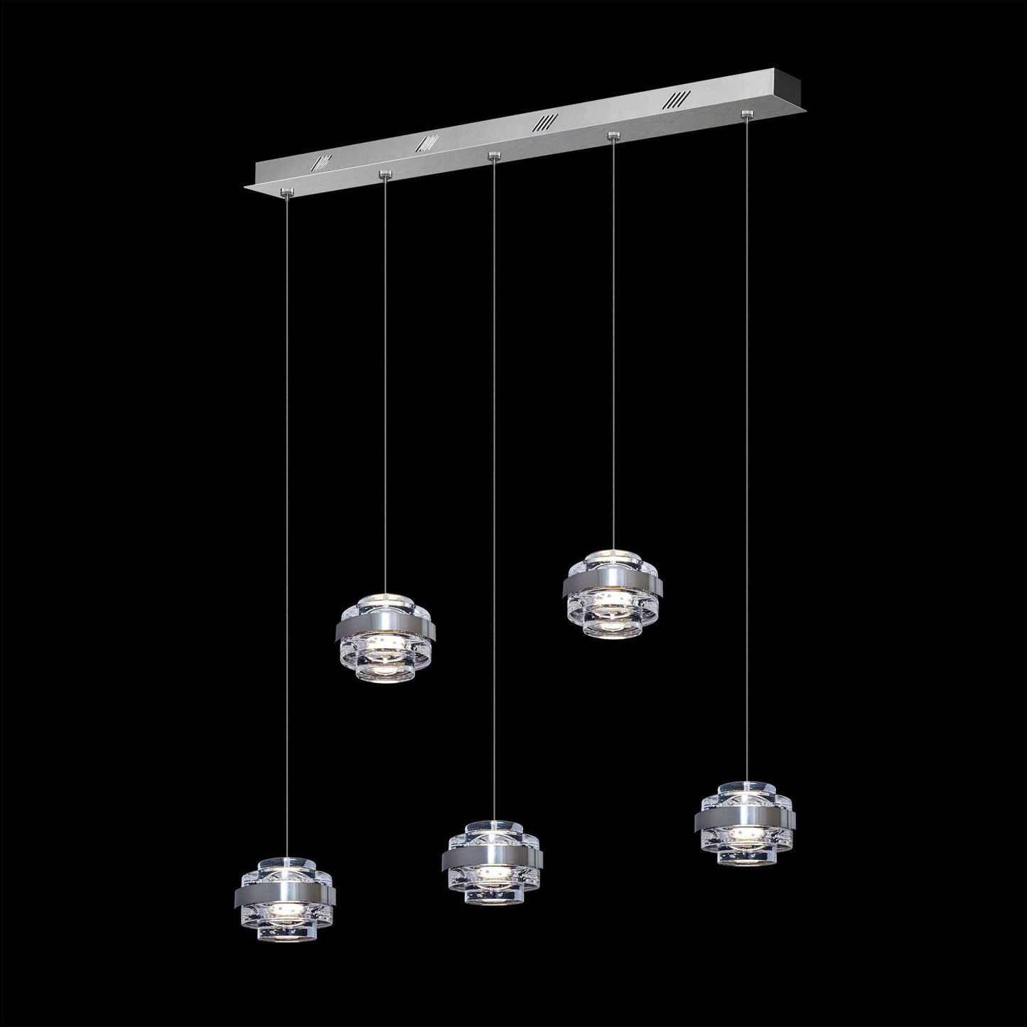 Geo LED 5Lt Bar Clear Pendant Satin Nickel - MD22030002-5BSN