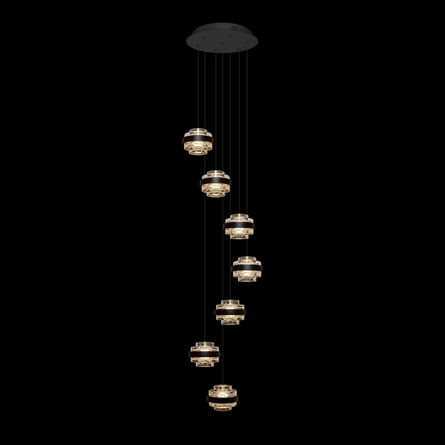 Geo LED 7Lt Round Champagne Pendant Matt Black - MD22030002-7AMB