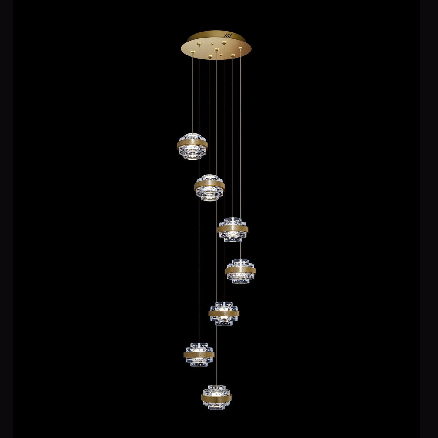 Geo LED 7Lt Round Clear Pendant Brushed Gold - MD22030002-7ABG