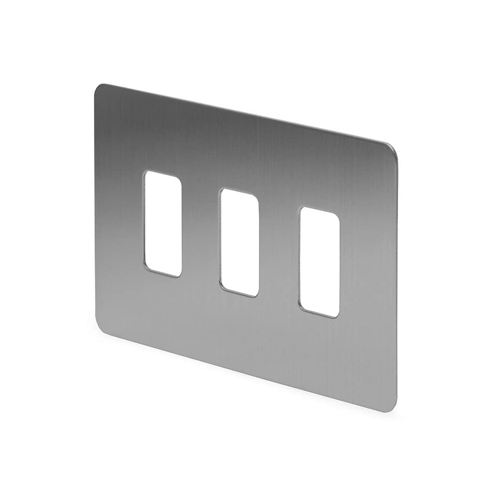 The Lombard Collection Brushed Chrome Flat Plate 3 Gang RM Rectangular Module Grid Switch Plate