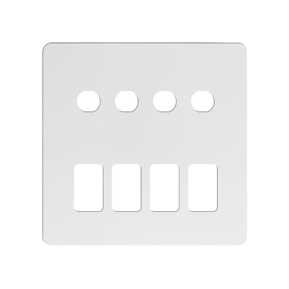 The Eldon Collection White Metal Flat Plate 8 Gang 4RM+4CM Dual Module Grid Switch Plate