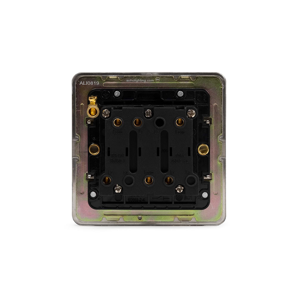 The Lombard Collection Brushed Chrome Flat Plate 10A 1 Gang 1 Way 3-Pole Extractor Fan Isolator Switch Blk Ins Screwless