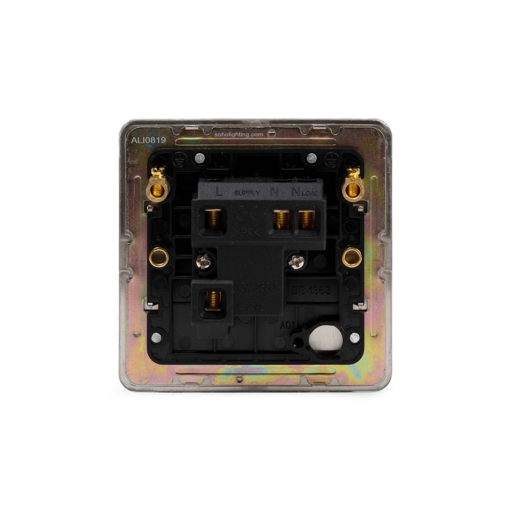 The Lombard Collection Brushed Chrome Flat Plate 13A Unswitched Fused Connection Unit (FCU) Blk Ins Screwless