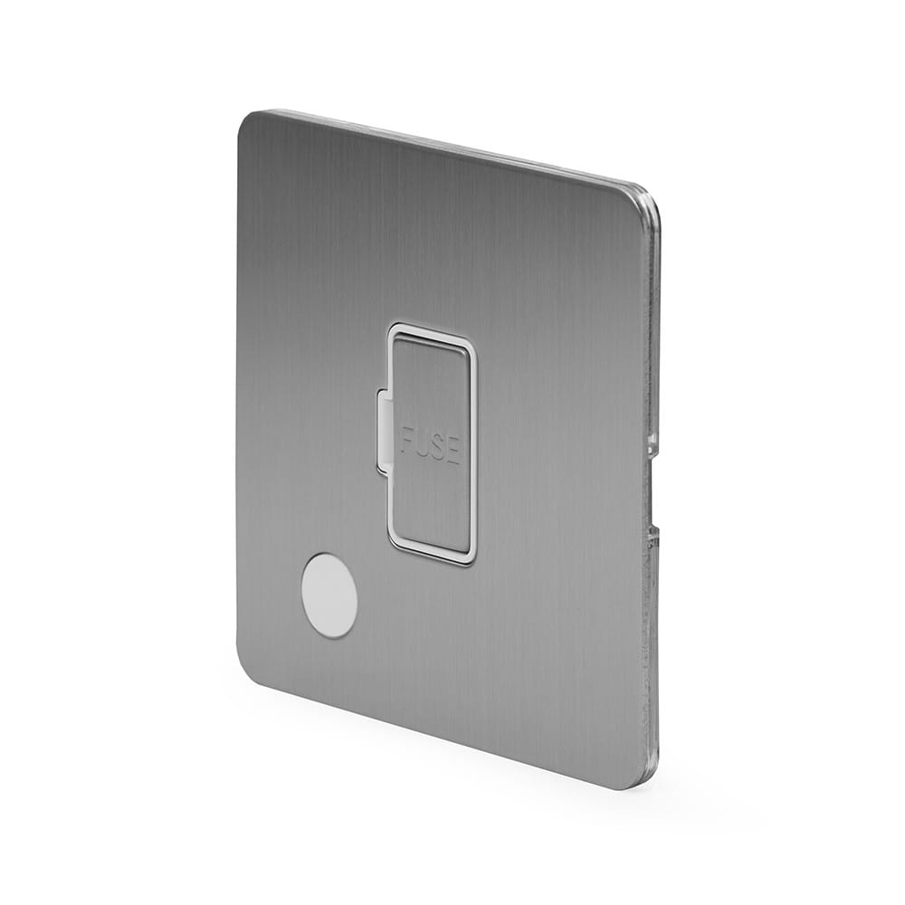 The Lombard Collection Brushed Chrome Flat Plate 13A Unswitched Fused Connection Unit (FCU) Flex Outlet Wht Ins Screwless