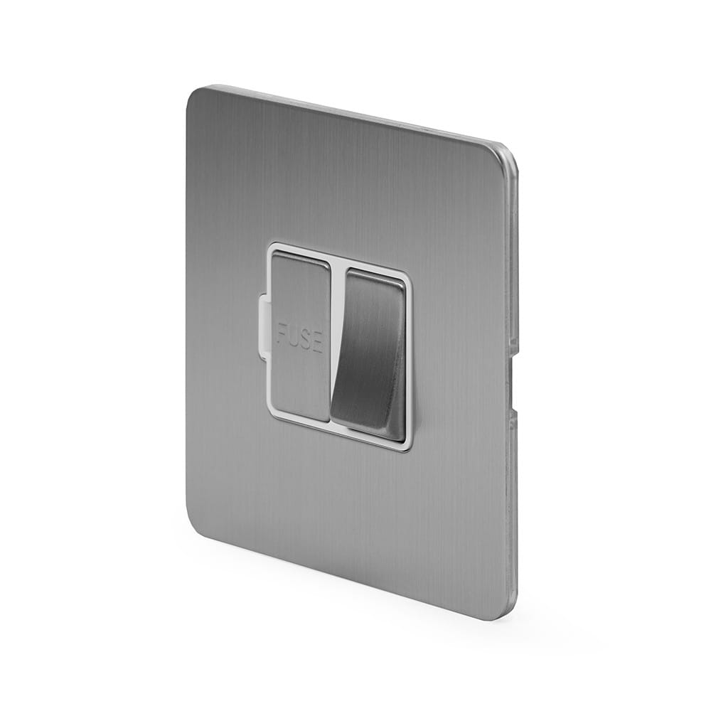 The Lombard Collection Brushed Chrome Flat Plate 13A Switched Fused Connection Unit (FCU) Wht Ins Screwless