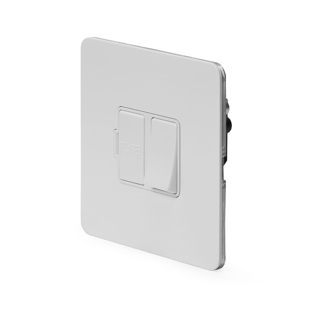 The Eldon Collection White Metal Flat Plate 13A Switched Fused Connection Unit (FCU) Wht Ins Screwless