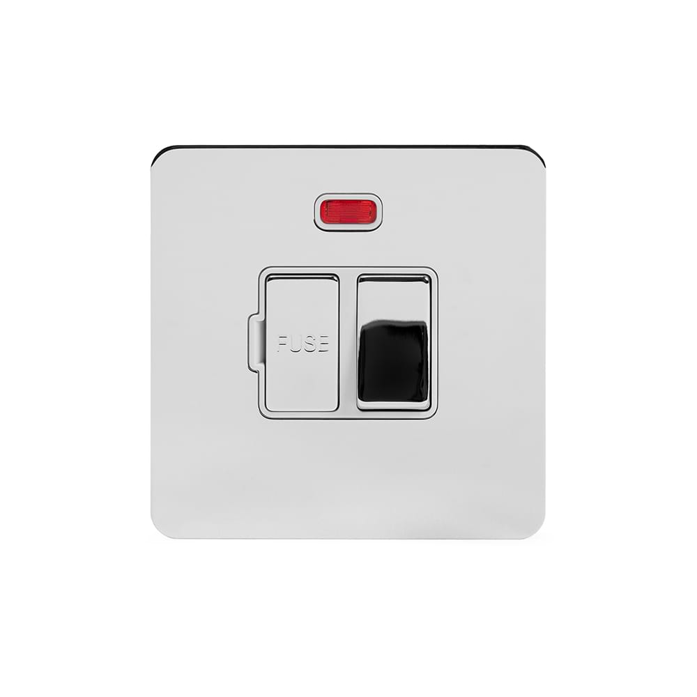 The Finsbury Collection Polished Chrome Flat Plate 13A Switched Fused Connection Unit (FCU) With Neon Wht Ins Screwless