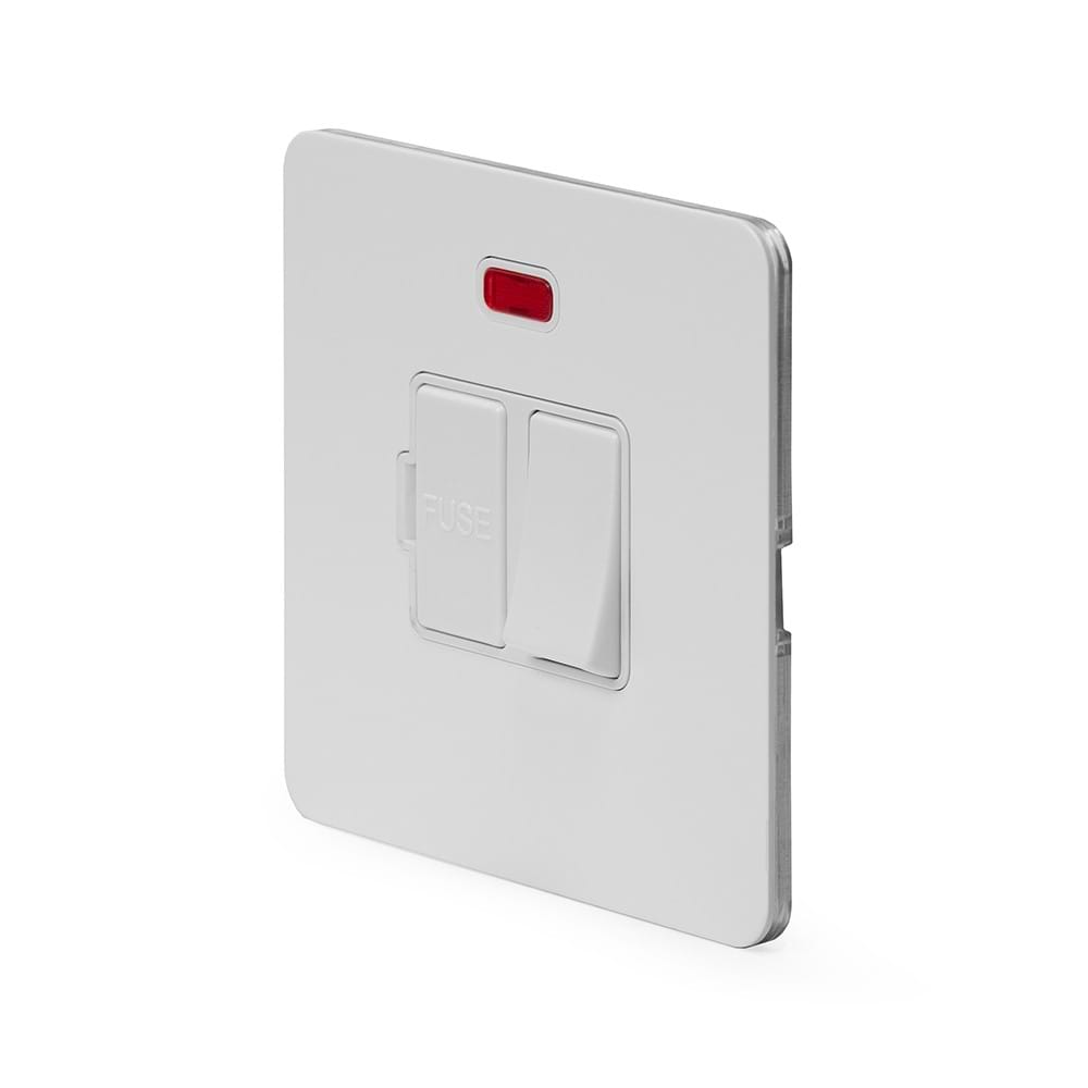 The Eldon Collection White Metal Flat Plate 13A Switched Fused Connection Unit (FCU) With Neon Wht Ins Screwless