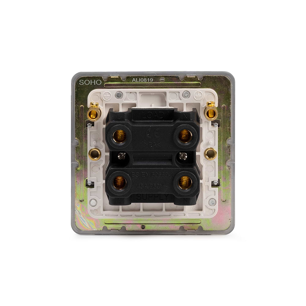 The Eldon Collection White Metal Flat Plate 45A 1 Gang Double Pole Switch, Single Plate Wht Ins Screwless