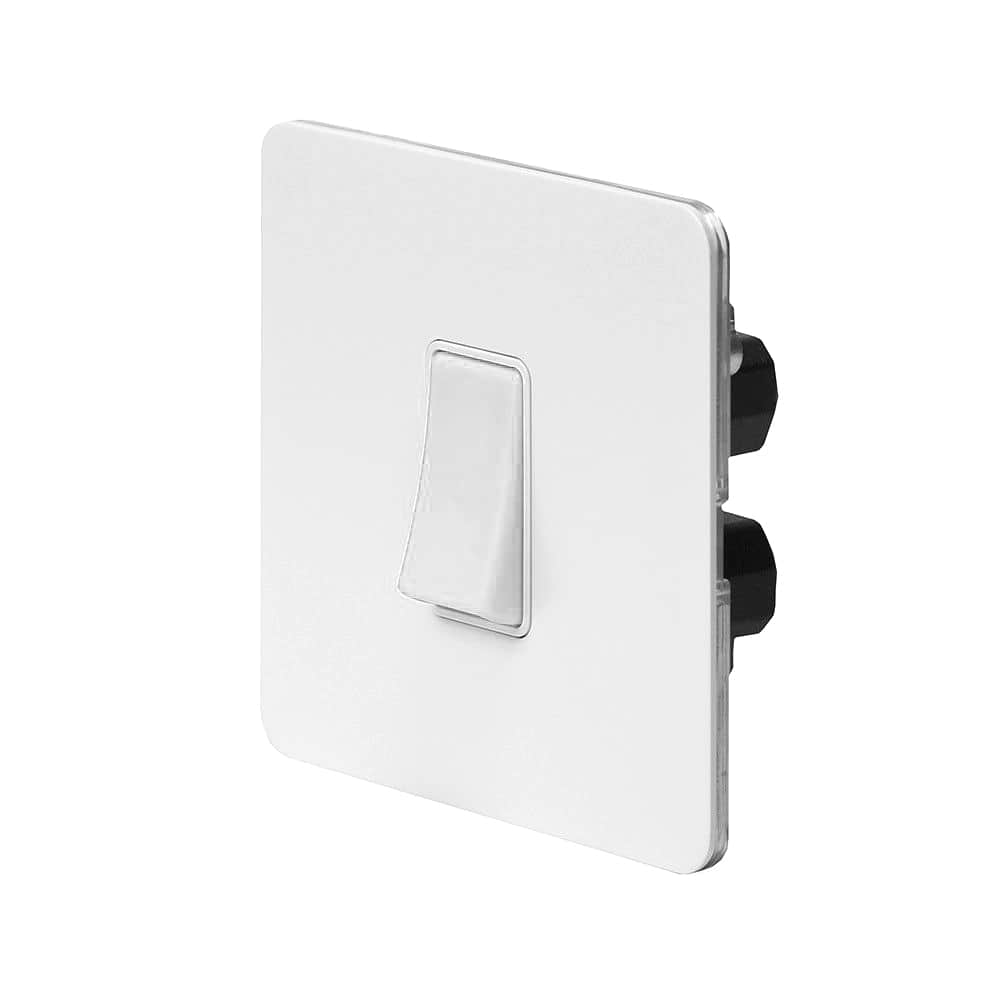 The Eldon Collection White Metal Flat Plate 45A 1 Gang Double Pole Switch, Single Plate Wht Ins Screwless
