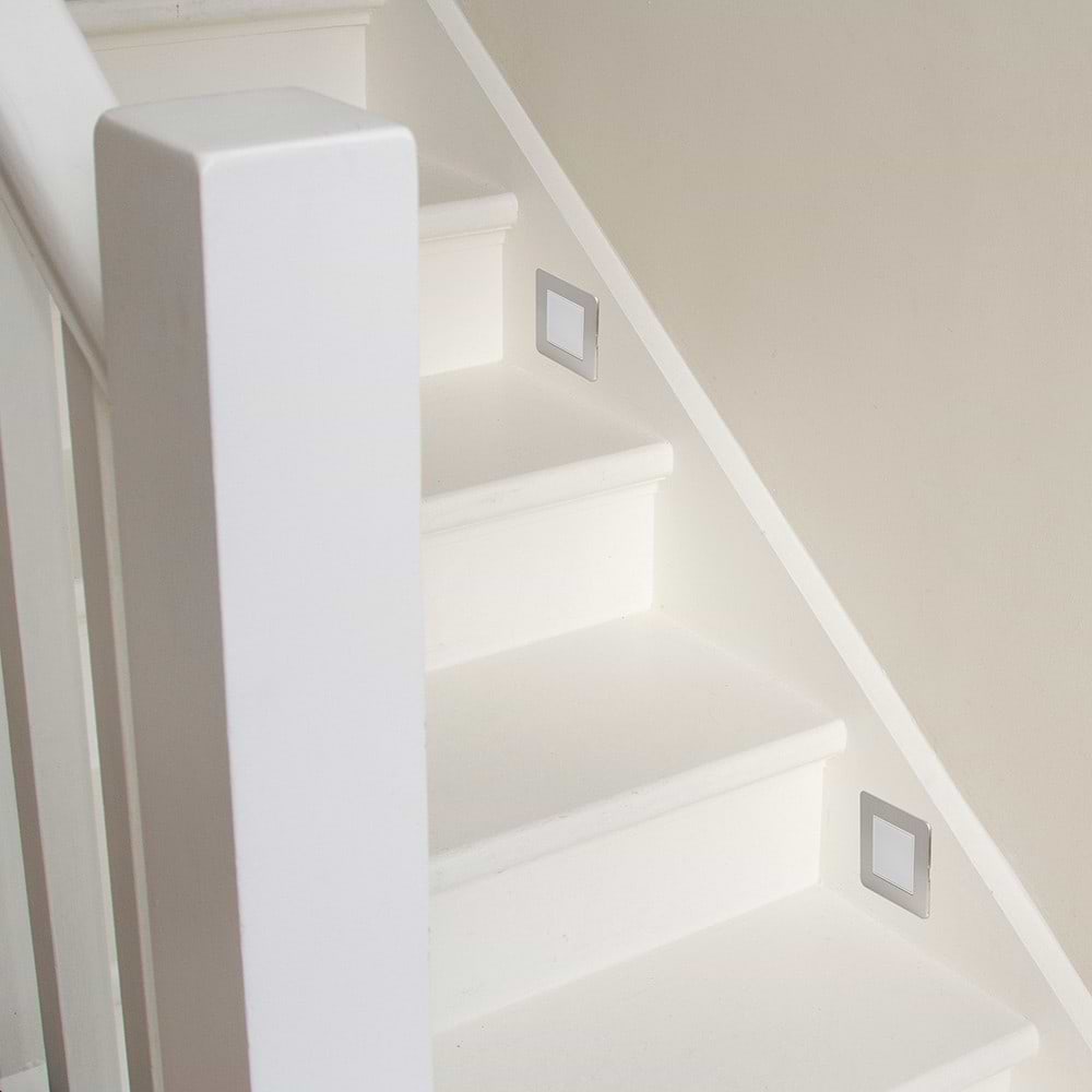 The Lombard Collection Brushed Chrome Flat Plate LED Stair Light - Warm White