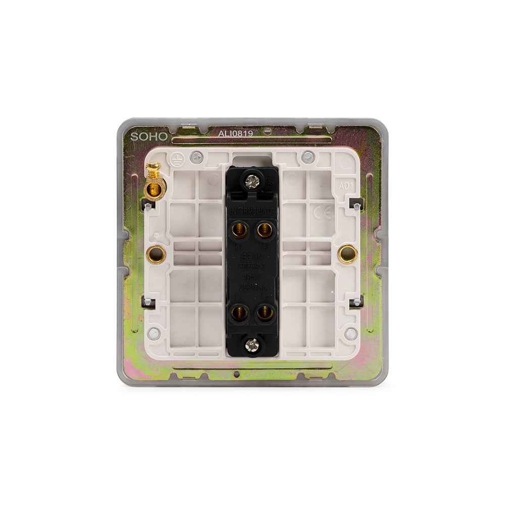 The Eldon Collection White Metal Flat Plate 1 Gang Intermediate Switch Wht Ins Screwless