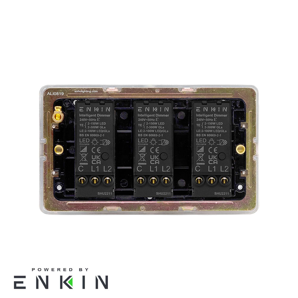 Soho Lighting Bronze & Brushed Brass 3 Gang 2 -Way Intelligent Dimmer 150W LED (300w Halogen/Incandescent)