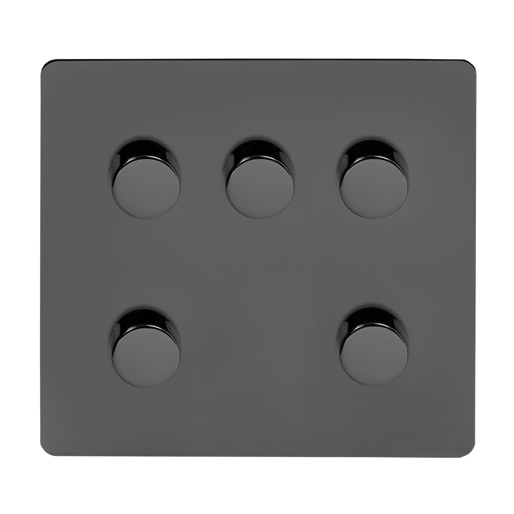 The Connaught Collection Black Nickel Flat Plate 5 Gang 2 -Way Intelligent Dimmer 150W LED (300W Halogen/Incandescent)