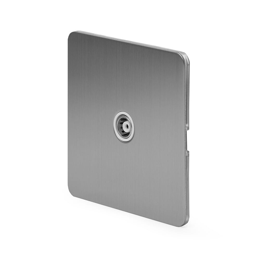 The Lombard Collection Brushed Chrome Flat Plate 1 Gang TV Aerial Socket Wht Ins Screwless