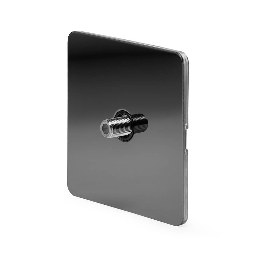 The Connaught Collection Black Nickel Flat Plate 1 Gang Satellite Socket Blk Ins Screwless