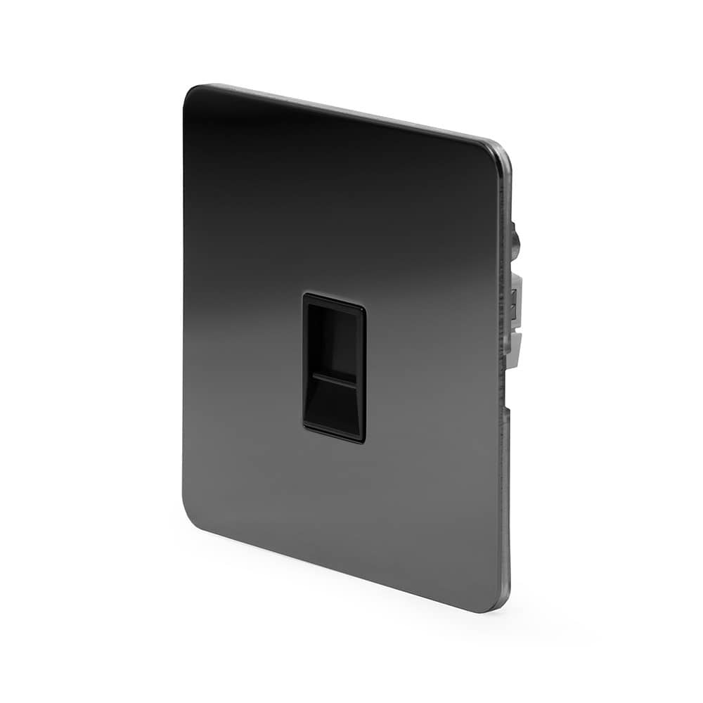 The Connaught Collection Black Nickel Flat Plate 1 Gang Data Socket RJ45 Ethernet Cat5/Cat6 Blk Ins Screwless