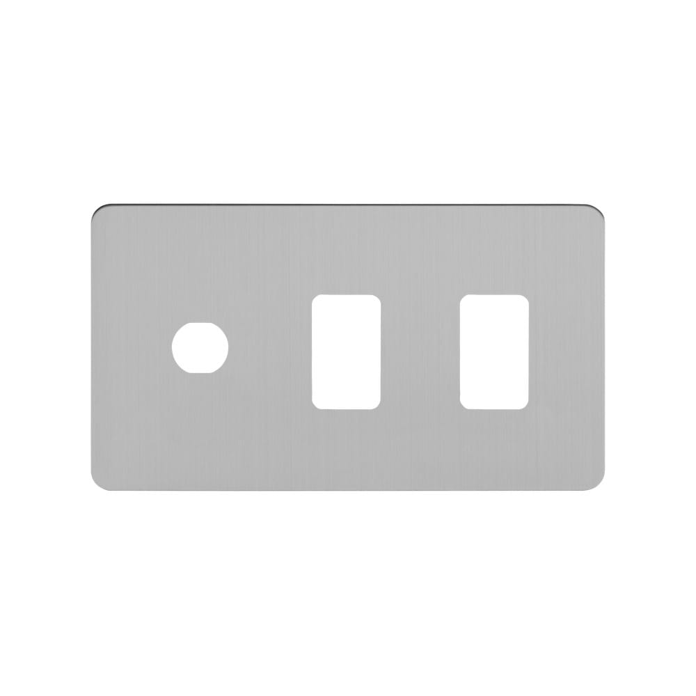 The Lombard Collection Brushed Chrome Flat Plate 3 Gang 2RM+1CM Dual Module Grid Switch Plate