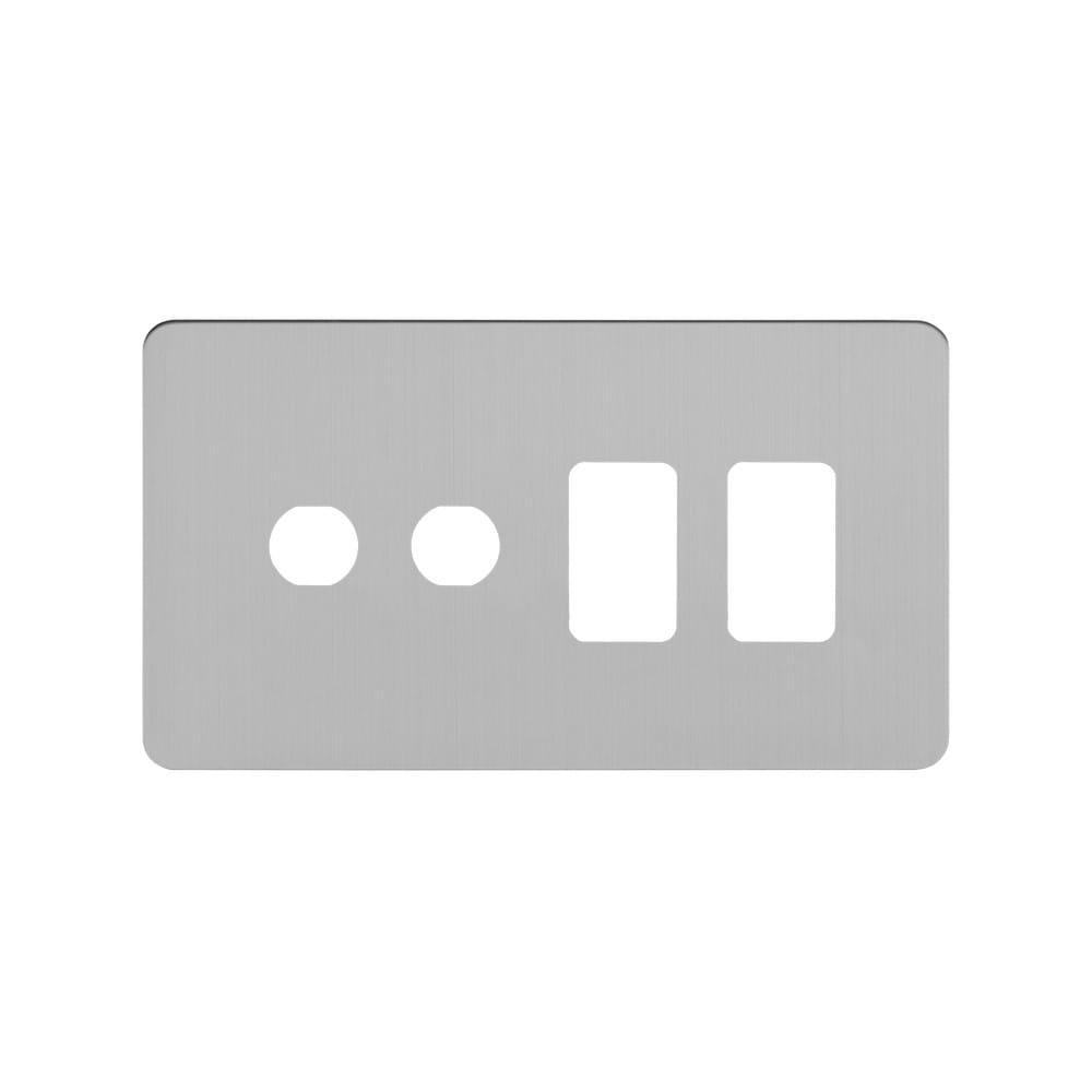 The Lombard Collection Brushed Chrome Flat Plate 4 Gang 2RM+2CM Dual Module Grid Switch Plate