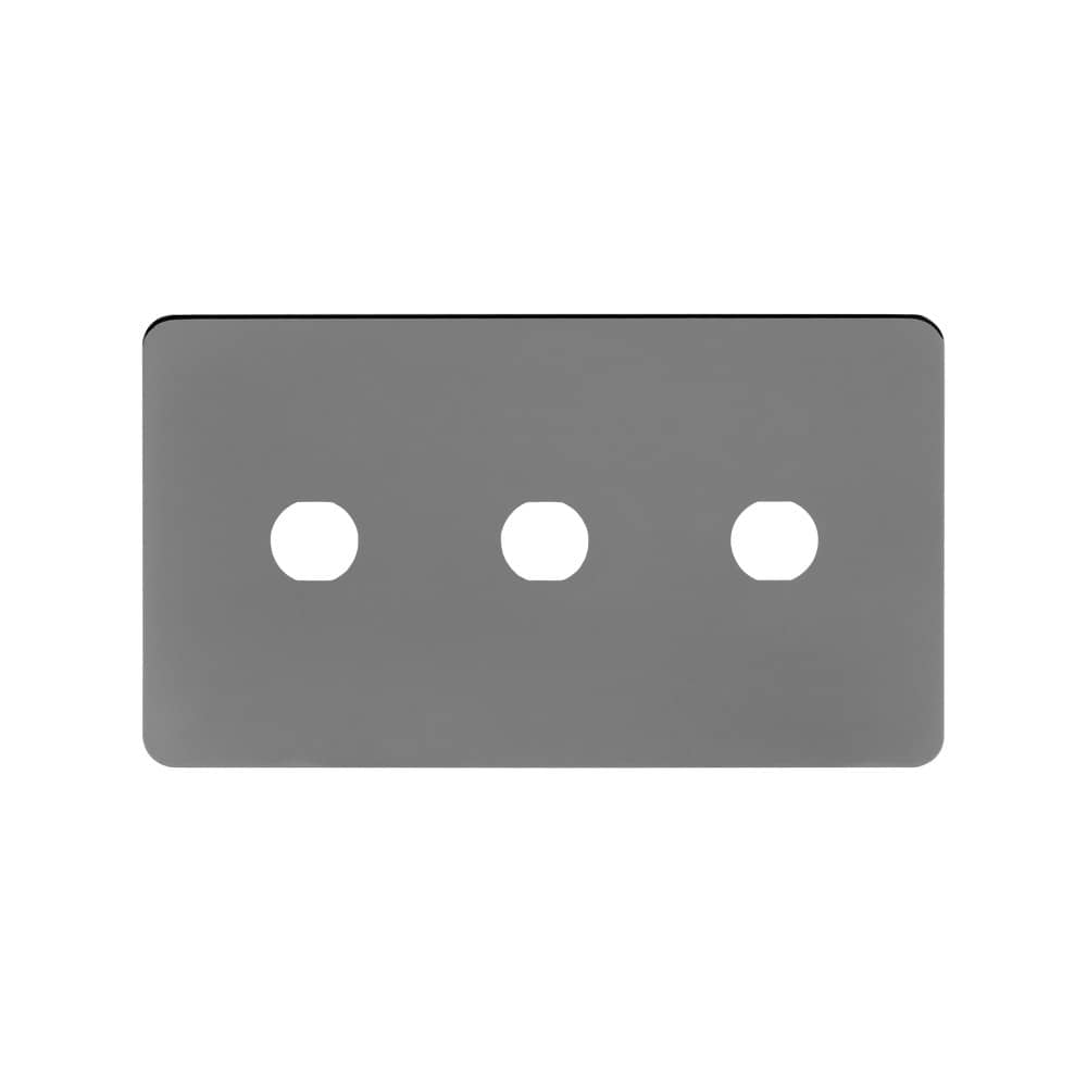 The Connaught Collection Black Nickel Flat Plate 3 Gang CM Circular Module Grid Switch Plate