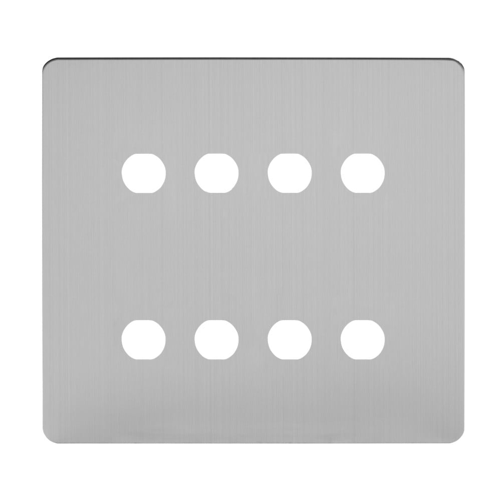 The Lombard Collection Brushed Chrome Flat Plate 8 Gang CM Circular Module Grid Switch Plate