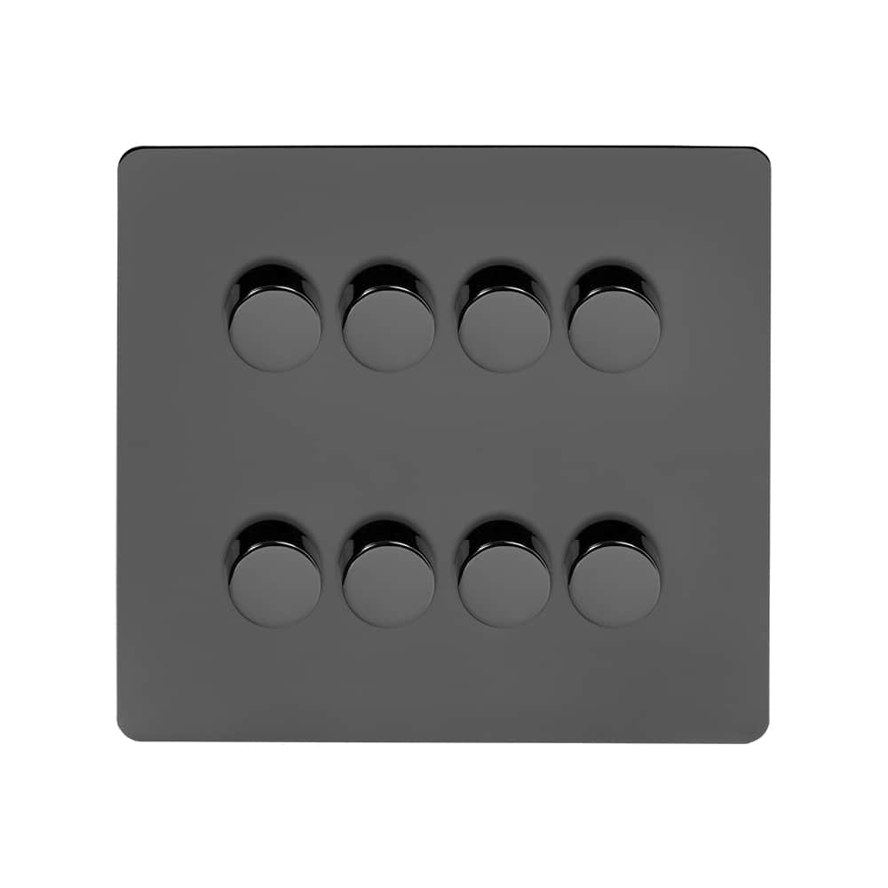 The Connaught Collection Black Nickel Flat Plate 8 Gang 2 -Way Intelligent Dimmer 150W LED (300 Halogen/Incandescent)
