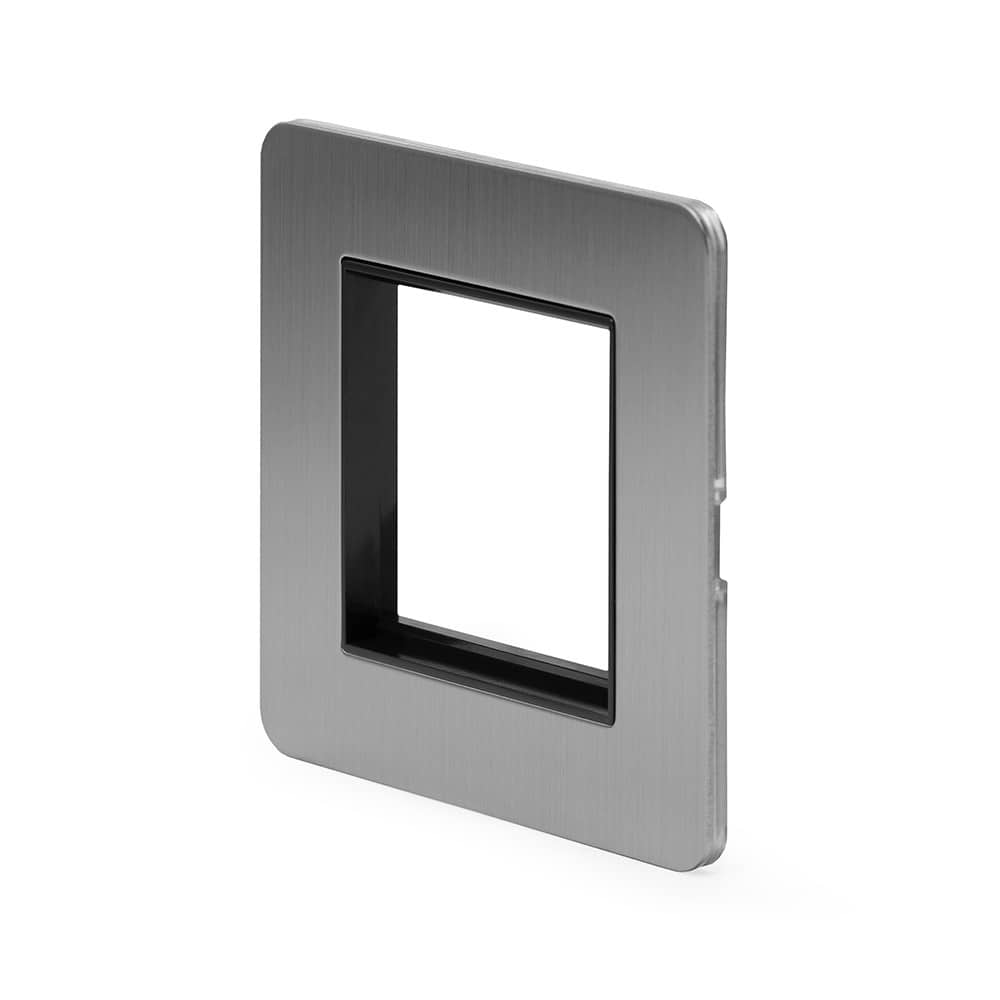 The Lombard Collection Brushed Chrome Black Insert Flat Plate 2 x25mm EM-Euro Module Faceplate