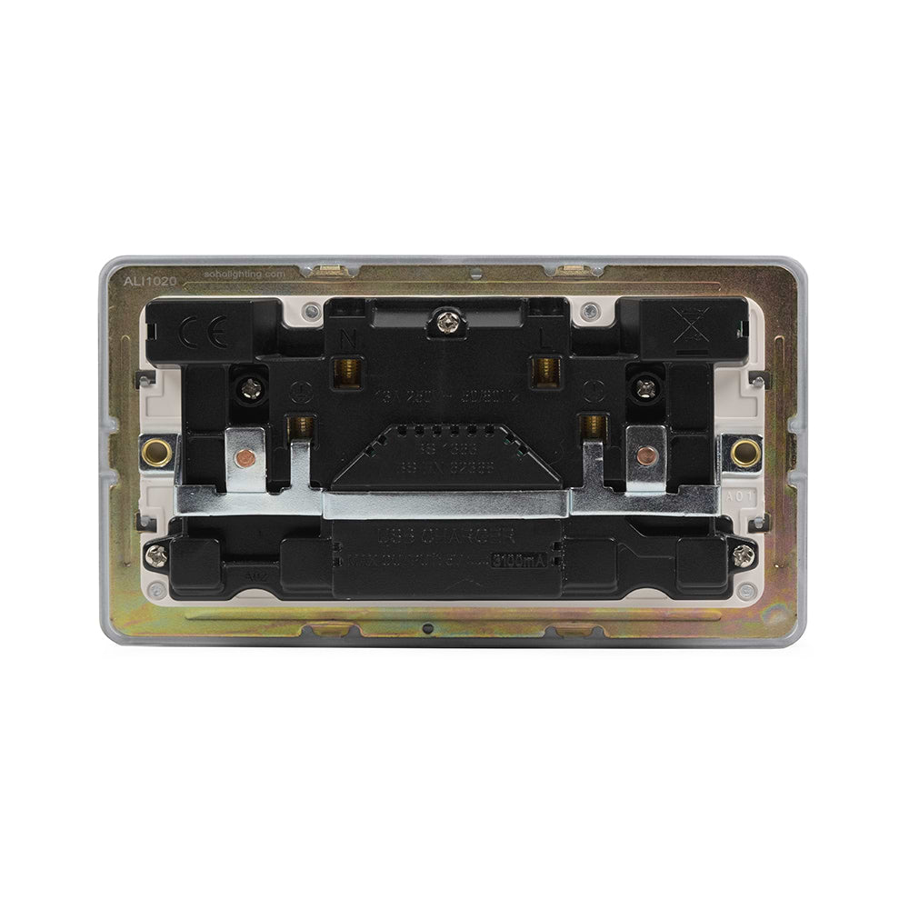 The Eldon Collection White Metal Flat Plate 2 Gang USB A+C Socket (13A Socket + 2 USB Ports A+C 3.1A)