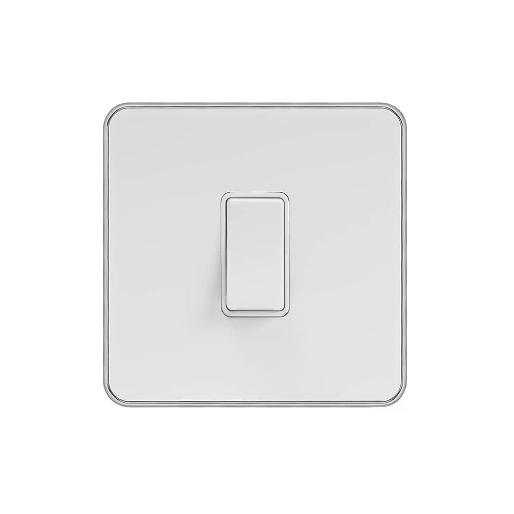 Soho Lighting White Metal Plate with Chrome Edge 45A 1 Gang Double Pole Switch, Single Plate Wht Ins Screwless