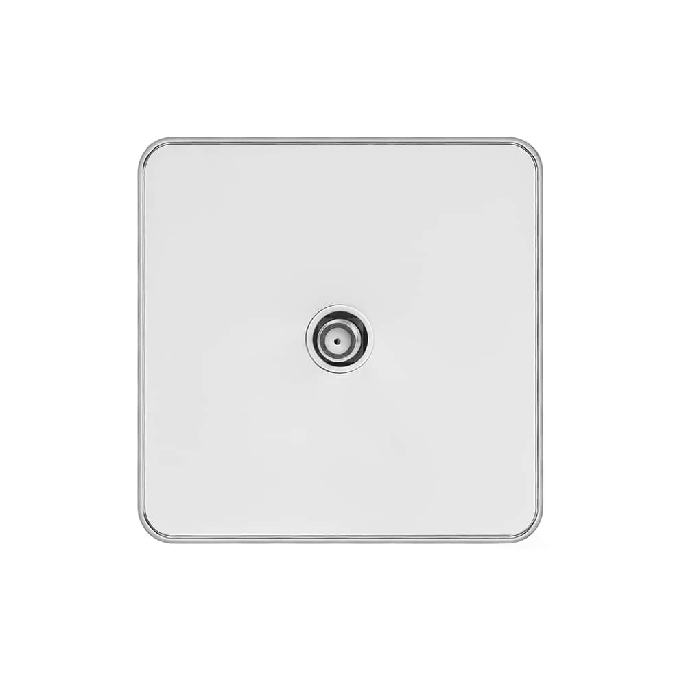 Soho Lighting White Metal Plate with Chrome Edge 1 Gang Satellite Socket Wht Ins Screwless