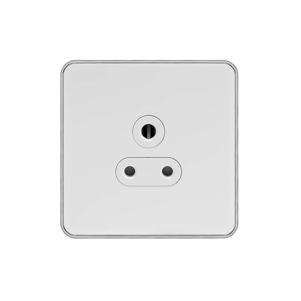 Soho Lighting White Metal Plate with Chrome Edge 5 Amp Unswitched Socket Wht Ins Screwless