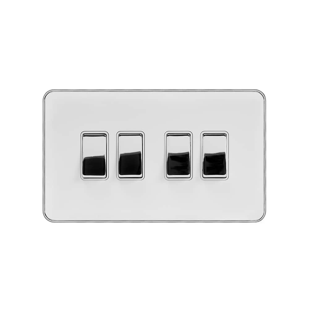Soho Lighting White & Polished Chrome With Chrome Edge 10A 4 Gang 2 Way Switch White Inserts Screwless