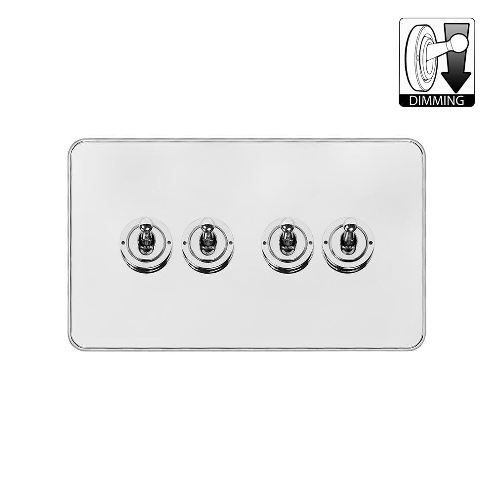 Soho Lighting Lighting White Metal & Polished Chrome With Chrome Edge 4 Gang Dimming Toggle Switch