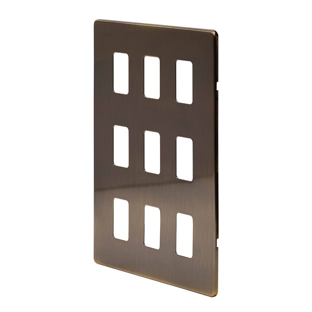 The Charterhouse Collection 9 Gang RM Rectangular Module Grid Switch Plate Antique Brass