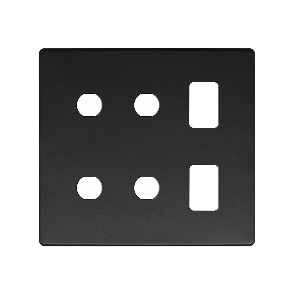 The Camden Collection Matt Black 6 Gang 2RM+4CM Dual Module Grid Switch Plate