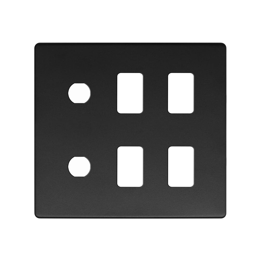 The Camden Collection Matt Black 6 Gang 4RM+2CM Dual Module Grid Switch Plate
