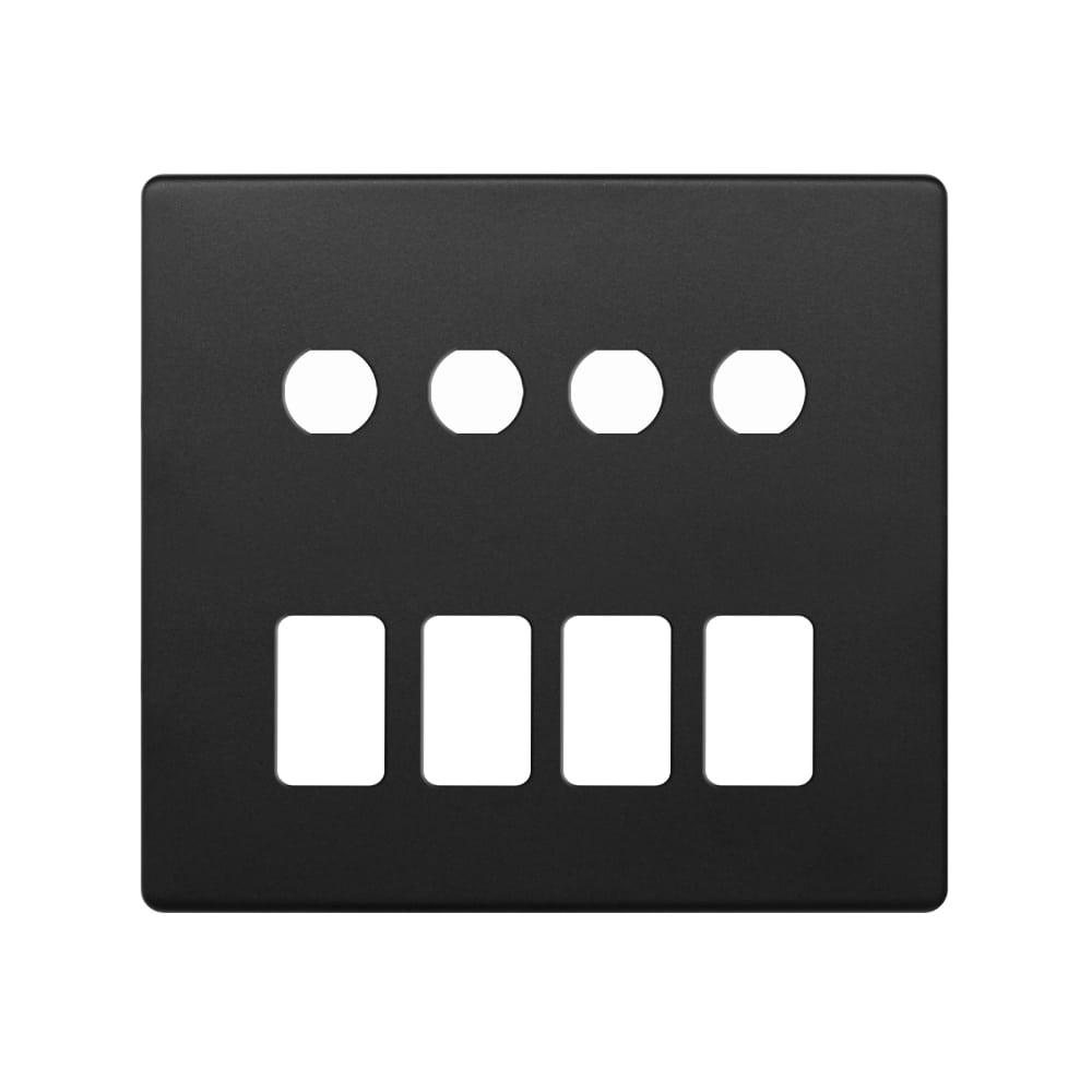 The Camden Collection Matt Black 8 Gang 4RM+4CM Dual Module Grid Switch Plate