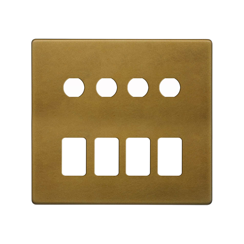 The Belgravia Collection Old Brass 8 Gang 4RM+4CM Dual Module Grid Switch Plate