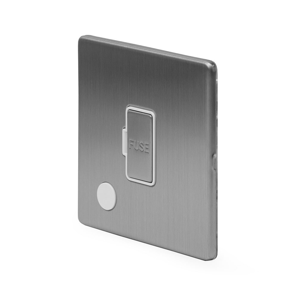 The Lombard Collection Brushed Chrome 13A Unswitched Fused Connection Unit (FCU) Flex Outlet Wht Ins Screwless