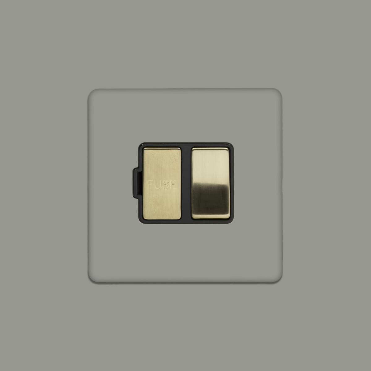 Soho Lighting Primed Paintable Switched Fused Spur (FCU) 13A Double Pole with Brushed Brass Switch with Black Insert