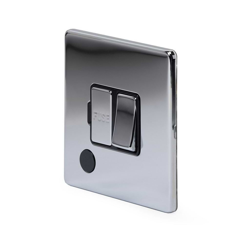 The Finsbury Collection Polished Chrome 13A Switched Fused Connection Unit (FCU) Flex Outlet Blk Ins Screwless
