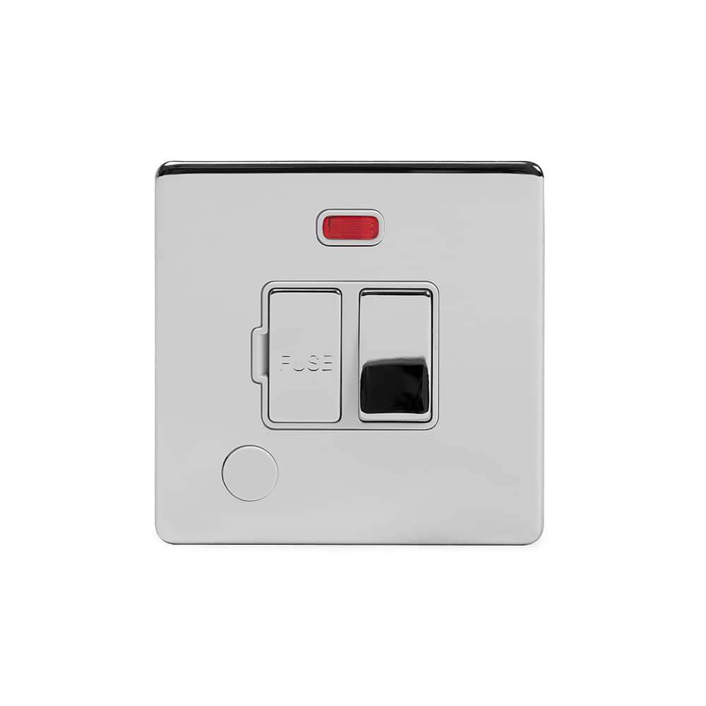 The Finsbury Collection Polished Chrome 13A Switched Fused Connection Unit (FCU) Flex Outlet With Neon Wht Ins Screwless
